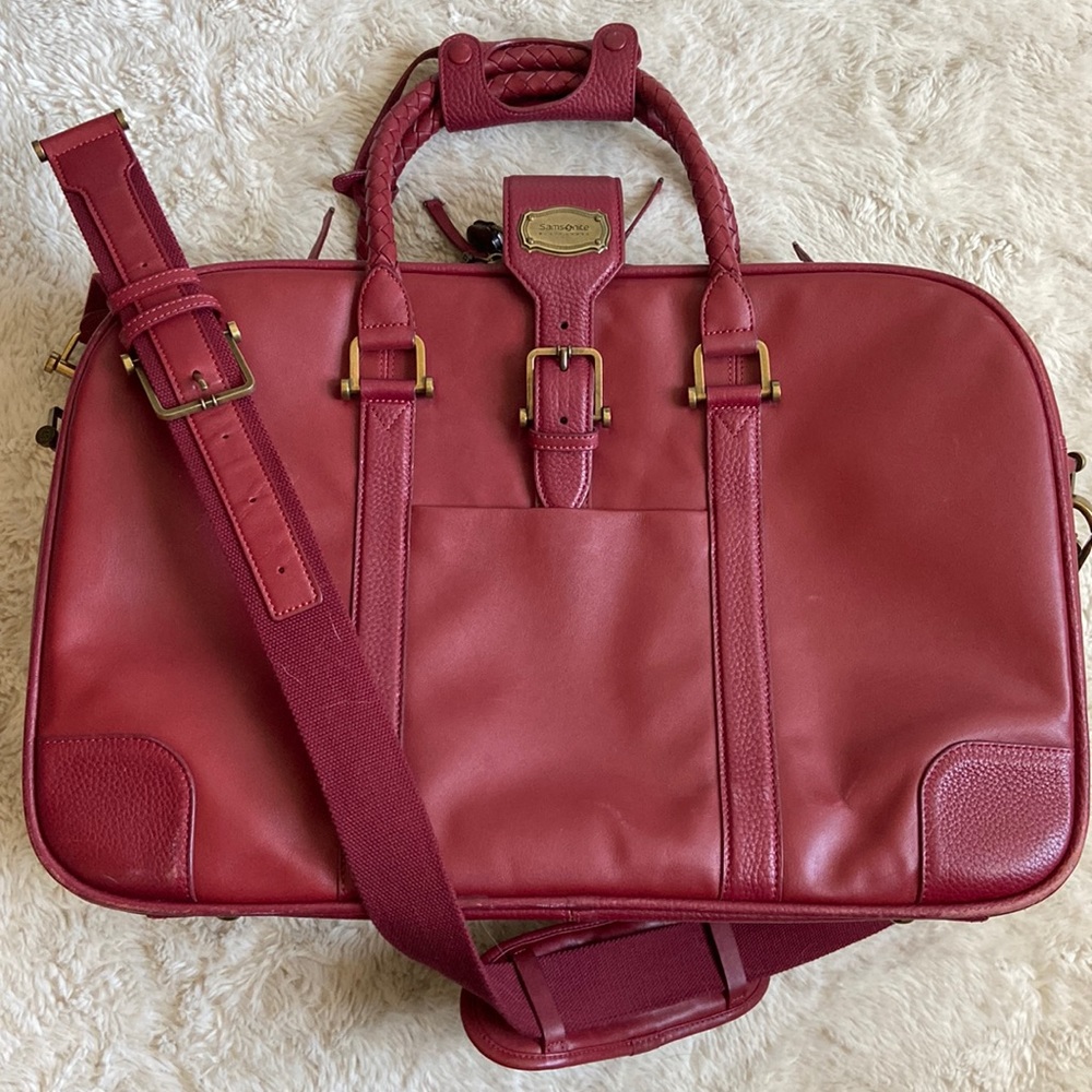 Samsonite red leather carry on shoulder bag